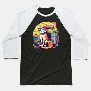 Happy Cute Traveler Cat - Born to Explore Baseball T-Shirt